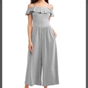 Grey cold shoulder jumpsuit